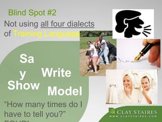 Blind Spot #2
Not using all four dialects
of Training Language
Sa
y
Show
Write
Model
“How many times do I
have to tell you?”
 