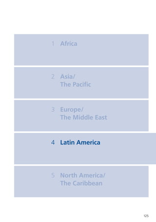 1	 Africa
2	 Asia/
	 The Pacific
4	 Latin America
3	 Europe/
	 The Middle East
5	 North America/
	 The Caribbean
125
 