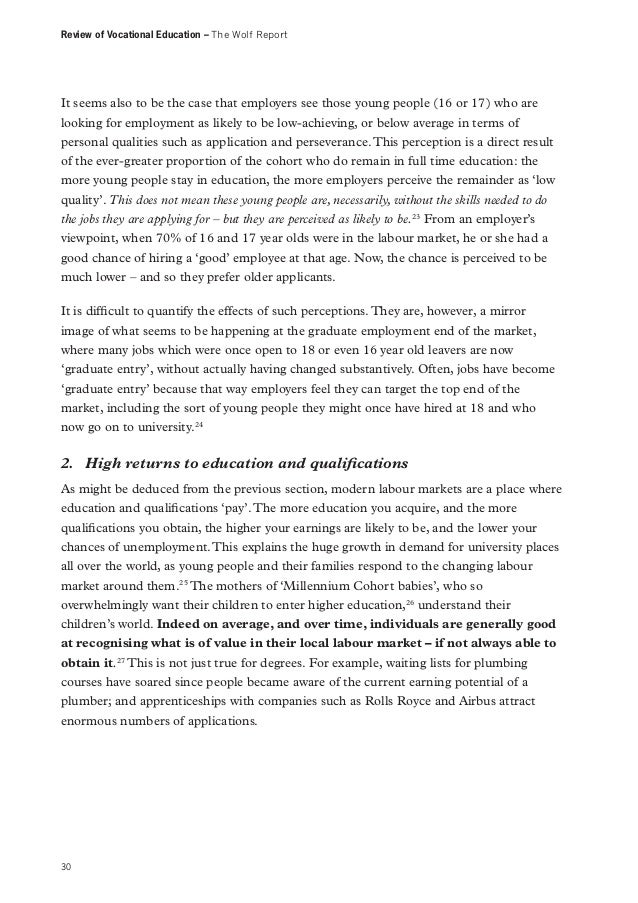 The Wolf Report - Review of Vocational Education