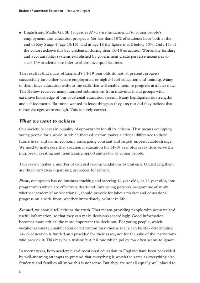 The Wolf Report - Review of Vocational Education