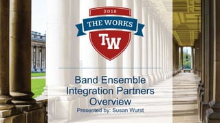 Band Ensemble
Integration Partners
Overview
Presented by: Susan Wurst
 