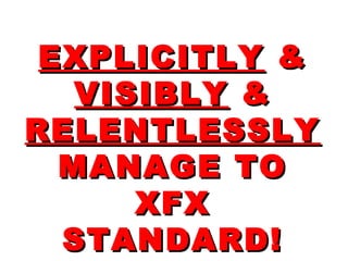 EXPLICITLYEXPLICITLY &&
VISIBLYVISIBLY &&
RELENTLESSLYRELENTLESSLY
MANAGE TOMANAGE TO
XFXXFX
STANDARD!STANDARD!
 