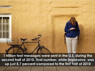 1 trillion text messages were sent in the U.S. during the second half of 2010. That number, while impressive, was up just 8.7 percent compared to the first half of 2010