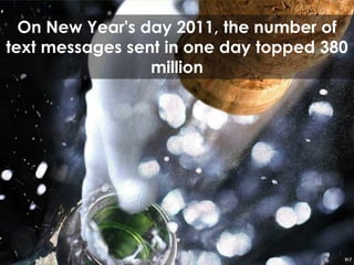 On New Year's day 2011, the number of text messages sent in one day topped 380 million
