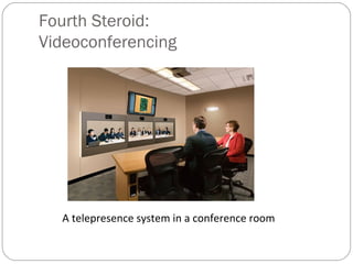Fourth Steroid:
Videoconferencing
A telepresence system in a conference room
 