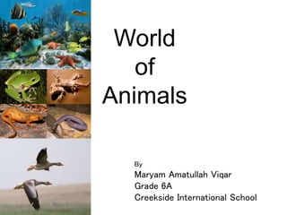 World
of
Animals
By
Maryam Amatullah Viqar
Grade 6A
Creekside International School
 