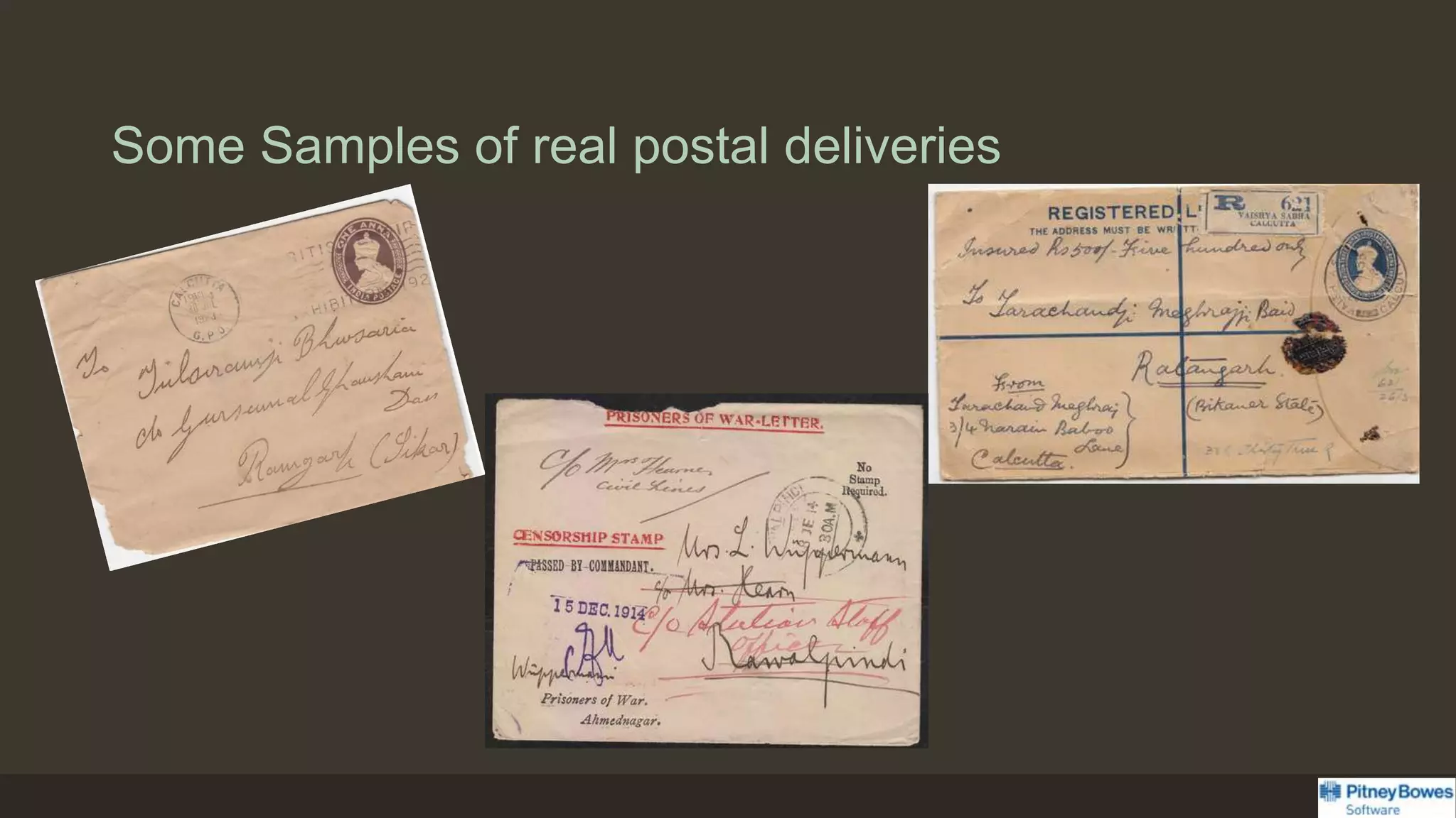 Some Samples of real postal deliveries
 