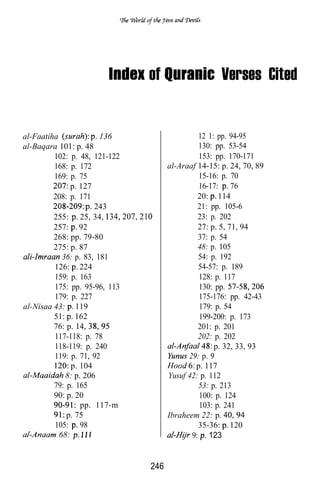 of                    Verses Cited


al-Faatiha              136                   12 1: pp. 94-95
al-Baqara 101: p. 48                          130: pp. 53-54
         102: p. 48, 121-122                  153: pp. 170-171
         168: p. 172                 al-Araaf 14-15: p. 24, 70, 89
         169: p. 75                           15-16: p. 70
               p. 127                         16-17: 76
         208: p. 171                          20: 114
                      243                     21: pp. 105-6
         255: 25, 34,                         23: p. 202
         257: 92                              27: p. 5, 71, 94
         268: pp. 79-80                       37: p. 54
         275: p. 87                           48: p. 105
            36: p. 83, 181                    54: p. 192
         126: 224                             54-57: p. 189
         159: p. 163                          128: p. 117
         175: pp. 95-96, 113                  130: pp.
         179: p. 227                          175-176: pp. 42-43
al-Nisaa 43: 119                              179: p. 54
         51: 162                              199-200: p. 173
         76: p. 14,                           201: p. 201
         117-118: p. 78                       202: p. 202
         118-119: p. 240                           p. 32, 33, 93
         119: p. 71, 92                    29: p. 9
               p. 104                        p. 117
             8: p. 206               Yusuf 42: p. 112
         79: p. 165                           53: p. 213
         90: p. 20                            100: p. 124
                  pp. 117-m                   103: p. 241
             p. 75                   Ibraheem 22: p.
         105: 98                              35-36: 120
           68:                              9: 123


                               246
 