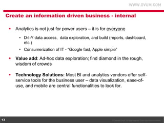Create an information driven business - internal


Analytics is not just for power users – it is for everyone
 D-I-Y dat...