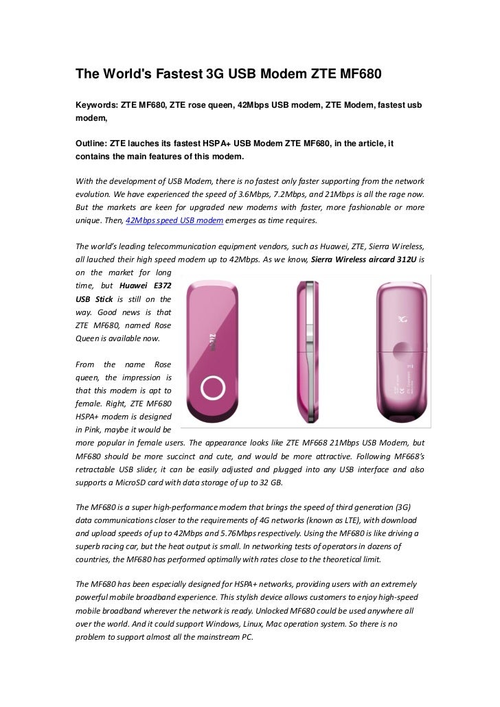 The world's fastest 3 g usb modem zte mf680