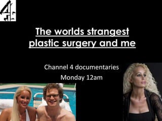 The worlds strangest plastic surgery and me  Channel 4 documentaries Monday 12am 