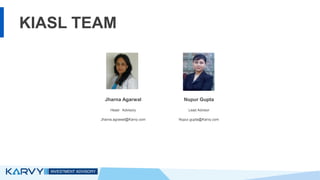 KIASL TEAM
Jharna Agarwal
Head- Advisory
Jharna.agrawal@Karvy.com
Nupur Gupta
Lead Advisor
Nupur.gupta@Karvy.com
 