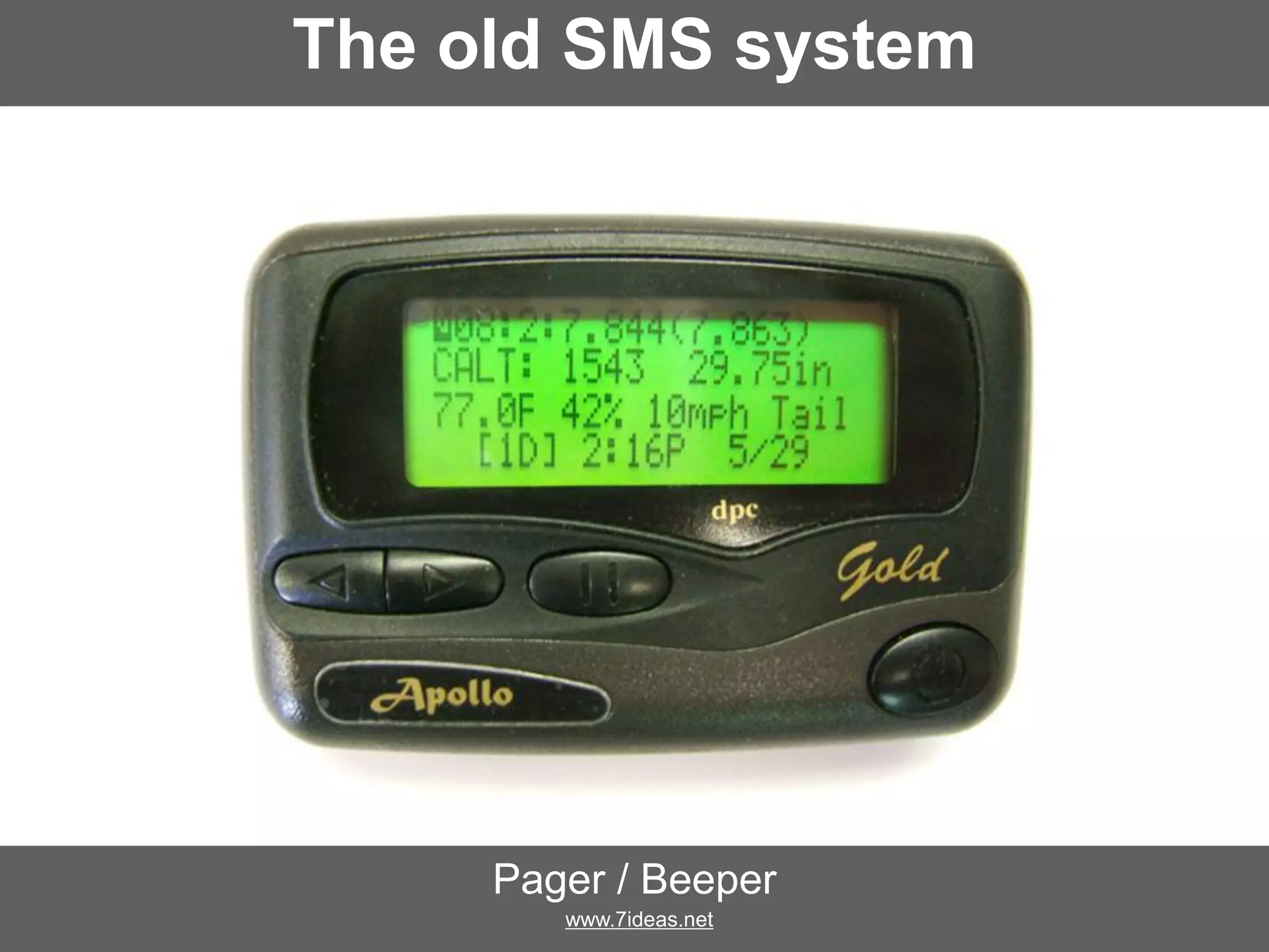 The old SMS system
Pager / Beeper
www.7ideas.net