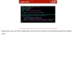 More sane

Except each user can have multiple keys, and we want to prevent any key being reused by multiple
users.

 