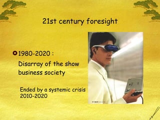1980-2020 :  Disarray of the show business society 21st century foresight Ended by a systemic crisis 2010-2020 