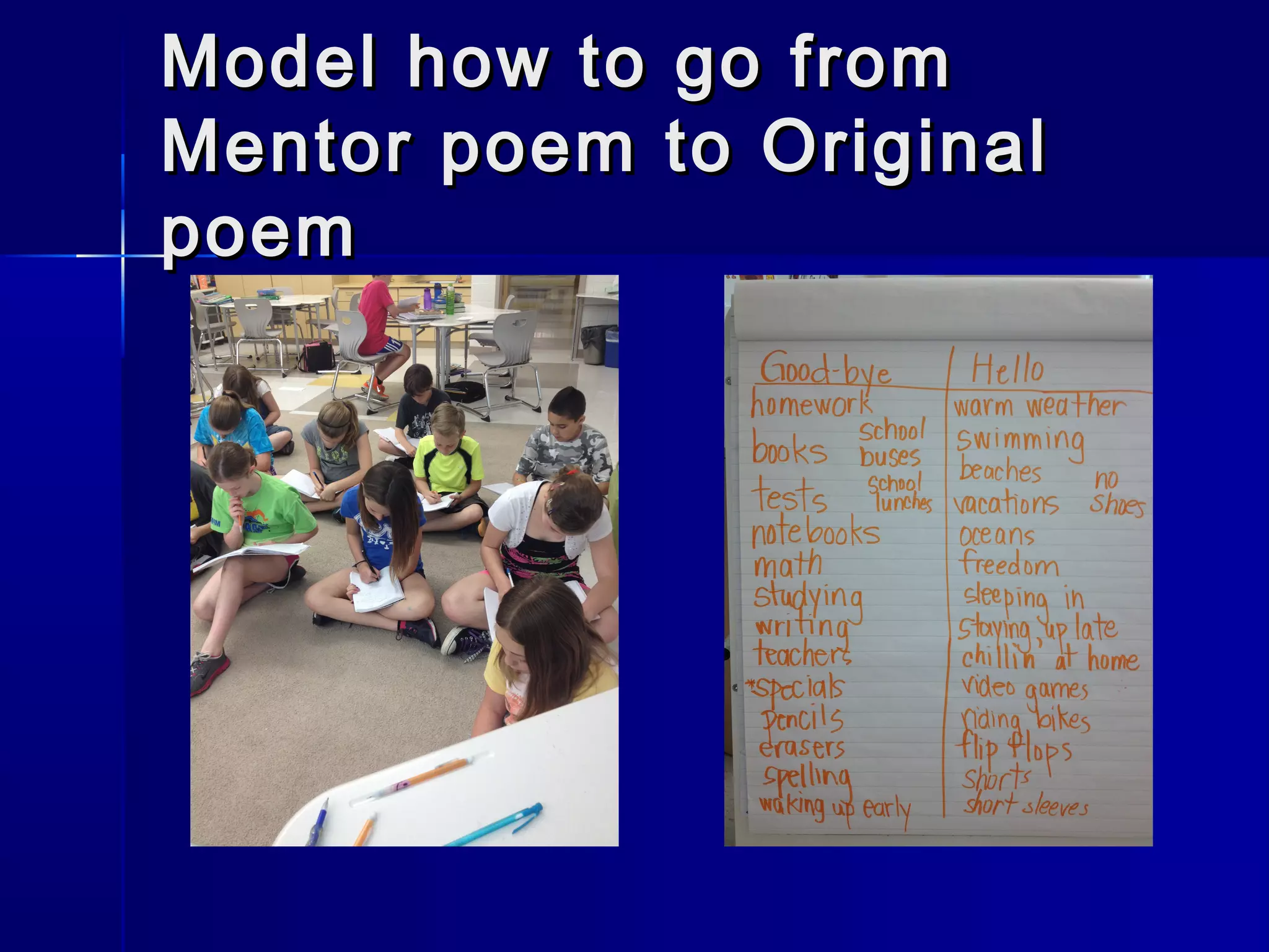 Model how to go fromModel how to go from
Mentor poem to OriginalMentor poem to Original
poempoem
 
