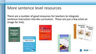 More sentence level resources
There are a number of good resources for teachers to integrate
sentence instruction into the curriculum. These are just a few (click on
image for link):
 