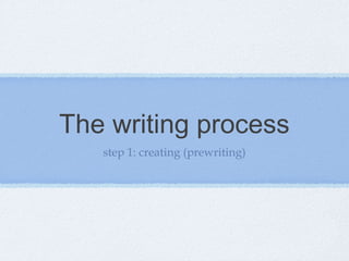 The writing process
   step 1: creating (prewriting)
 