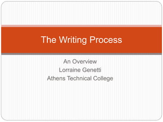 An Overview
Lorraine Genetti
Athens Technical College
The Writing Process
 