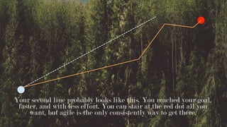 Your second line probably looks like this. You reached your goal,
faster, and with less effort. You can stair at the red dot all you
want, but agile is the only consistently way to get there.
 