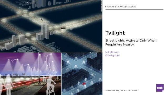 The Year That Was, The Year That Will Be
Street Lights Activate Only When
People Are Nearby
tvilight.com
@TvilightBV
Tvili...