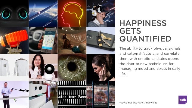 The Year That Was, The Year That Will Be
HAPPINESS
GETS
QUANTIFIED
The ability to track physical signals
and external fact...