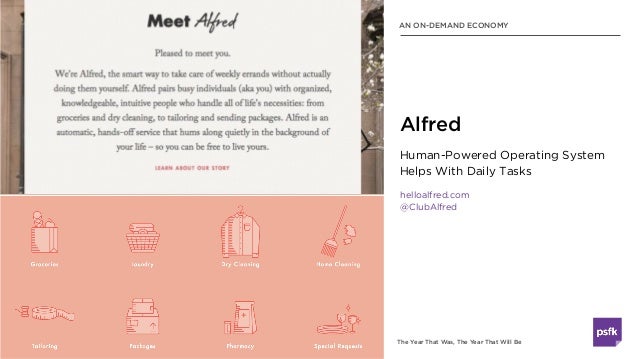 The Year That Was, The Year That Will Be
Human-Powered Operating System
Helps With Daily Tasks
helloalfred.com
@ClubAlfred...