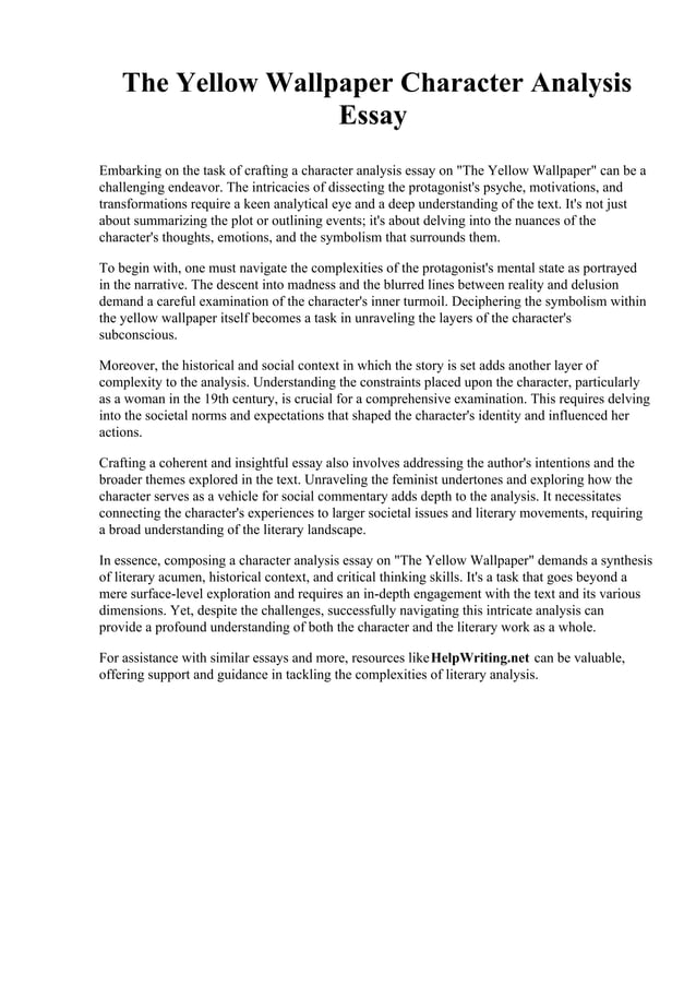 The Yellow Wallpaper Character Analysis Essay.pdf