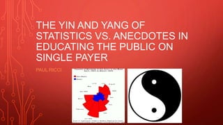 THE YIN AND YANG OF
STATISTICS VS. ANECDOTES IN
EDUCATING THE PUBLIC ON
SINGLE PAYER
PAUL RICCI
 