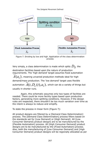 The Zeitgeist Movement Defined 
Figure 7. Dividing by low and high. Application of the class determination process 
Very simply, a class determination is made which splits SD the destination facilities based upon the nature of production requirements. The 'high demand' target assumes fixed automation )(iaA, meaning unvaried production methods ideal for high demand/mass production. The 'low demand' target uses flexible automation )),(,(~ icatDtA, which can do a variety of things but usually in shorter runs. 
Again, this schematic assumes only two types of facilities are needed. There could be more facility types based upon production factors, generating more splitting conditions. However, if the design rules are respected, there shouldn’t be too much variation over time as the intent is always to reduce and simplify. 
To state the process in linear form (Figure 7): 
All product designs are filtered by a [Demand Class Determination] process. The [Demand Class Determination] process filters based on the standards set for [Low Demand] or [High Demand]. All [Low Consumer Demand] product designs are to be manufactured by the [Flexible Automation] process. All [High Consumer Demand] product designs are to be manufactured by the [Fixed Automation] process. Also, both the manufacturing of [Low Consumer Demand] and [High Consumer Demand] product designs will be regionally allocated as per 267 
 
