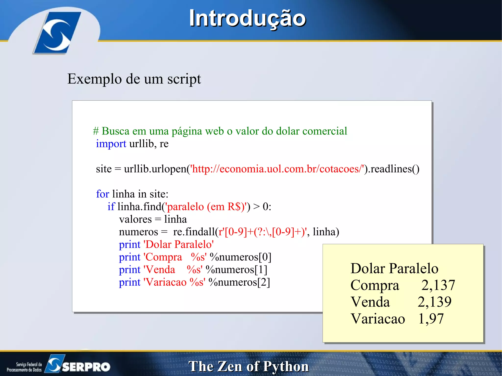Introdução Exemplo de um script 