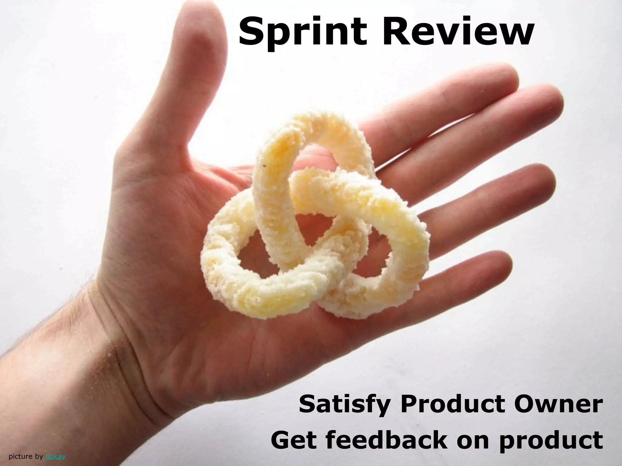 Sprint Review




                      Satisfy Product Owner
picture by oskay
                    Get feedback on product
 