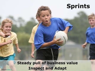 Sprints




                       Steady pull of business value
picture by kelsey e.        Inspect and Adapt
 