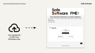 Data Streaming Workspace Flow Apps
User uploads ﬁle
to FME Flow
Workspace App
 