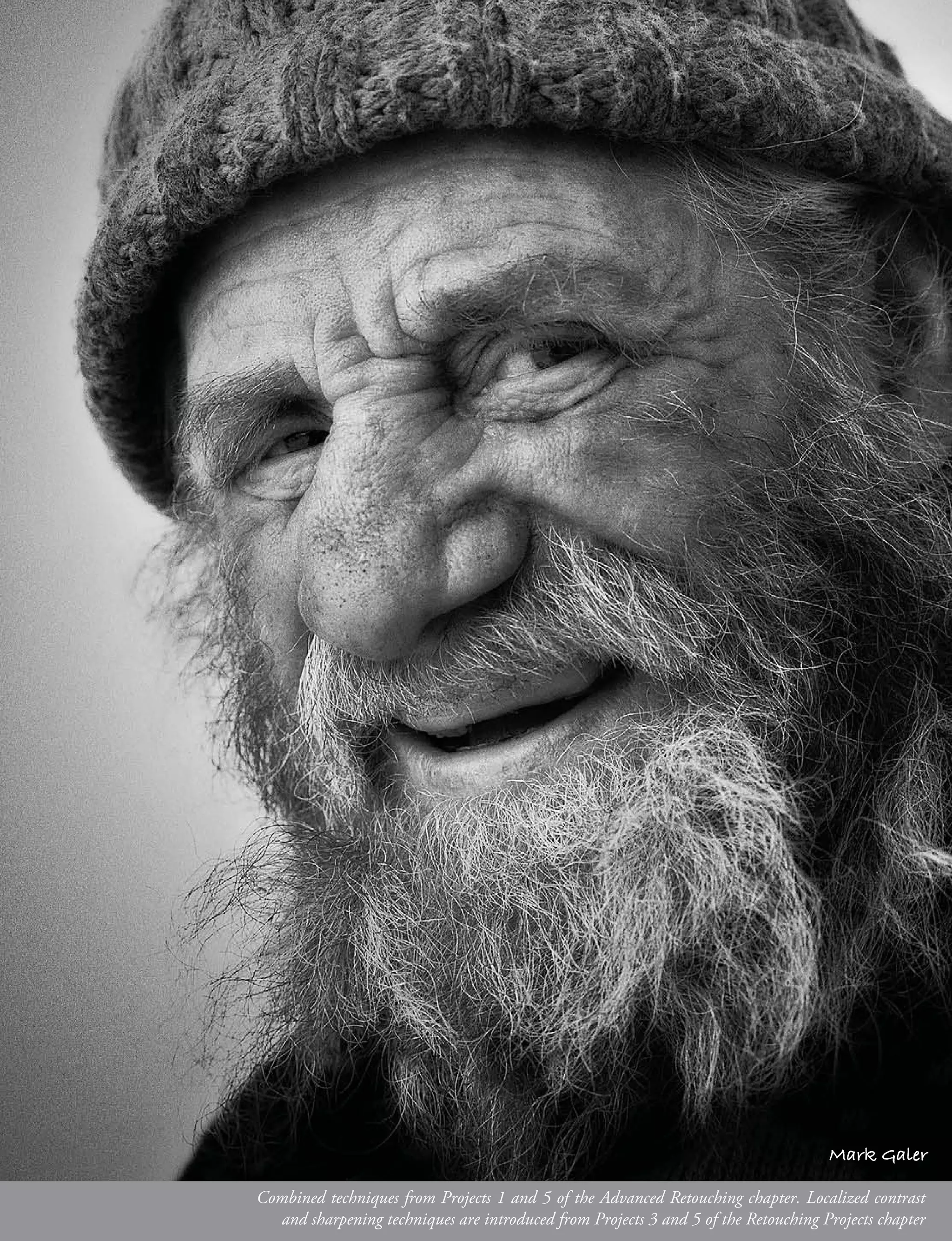 Mark Galer

Combined techniques from Projects 1 and 5 of the Advanced Retouching chapter. Localized contrast
   and sharpening techniques are introduced from Projects 3 and 5 of the Retouching Projects chapter
 