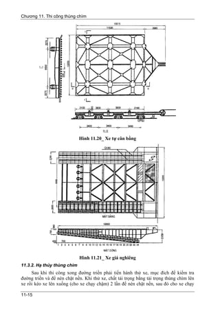 Chương 11. Thi công thùng chìm




                             Hình 11.20_ Xe tự cân bằng




                             Hình 11.21_ Xe giá nghiêng
11.3.2. Hạ thủy thùng chìm
     Sau khi thi công xong đường triền phải tiến hành thử xe, mục đích để kiểm tra
đường triền và để nén chặt nền. Khi thử xe, chất tải trọng bằng tải trọng thùng chìm lên
xe rồi kéo xe lên xuống (cho xe chạy chậm) 2 lần để nén chặt nền, sau đó cho xe chạy

11-15
 