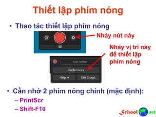 Thiết lập phím nóng
• Thao tác thiết lập phím nóng
Nháy nút này
Nháy vị trí này
để thiết lập
phím nóng
• Cần nhớ 2 phím nóng chính (mặc định):
– PrintScr
– Shift-F10
 