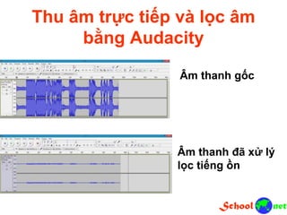 Thu âm trực tiếp và lọc âm
bằng Audacity
Âm thanh gốc
Âm thanh đã xử lý
lọc tiếng ồn
 