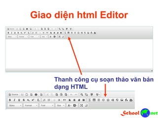 Giao diện html Editor
Thanh công cụ soạn thảo văn bản
dạng HTML
 