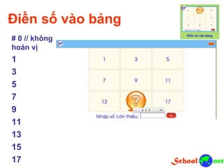 Điền số vào bảng
# 0 // không
hoán vị
1
3
5
7
9
11
13
15
17
 