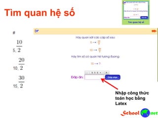 Tìm quan hệ số
Nhập công thức
toán học bằng
Latex
 