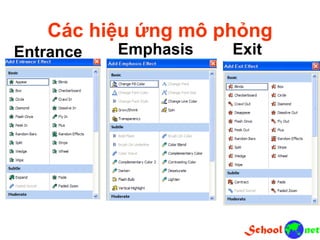 Các hiệu ứng mô phỏng
Entrance Emphasis Exit
 