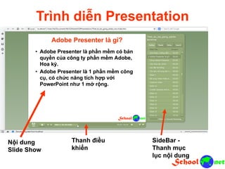 Trình diễn Presentation
Nội dung
Slide Show
Thanh điều
khiển
SideBar -
Thanh mục
lục nội dung
 