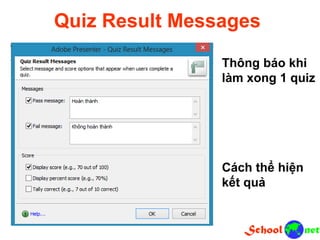 Thông báo khi
làm xong 1 quiz
Cách thể hiện
kết quả
Quiz Result Messages
 