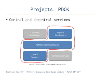 Projects: PDOK
●   Central and decentral services




Brentjens Geo-ICT - TU Delft Geomatics Open Guest Lecture - March 21 st 2011
 