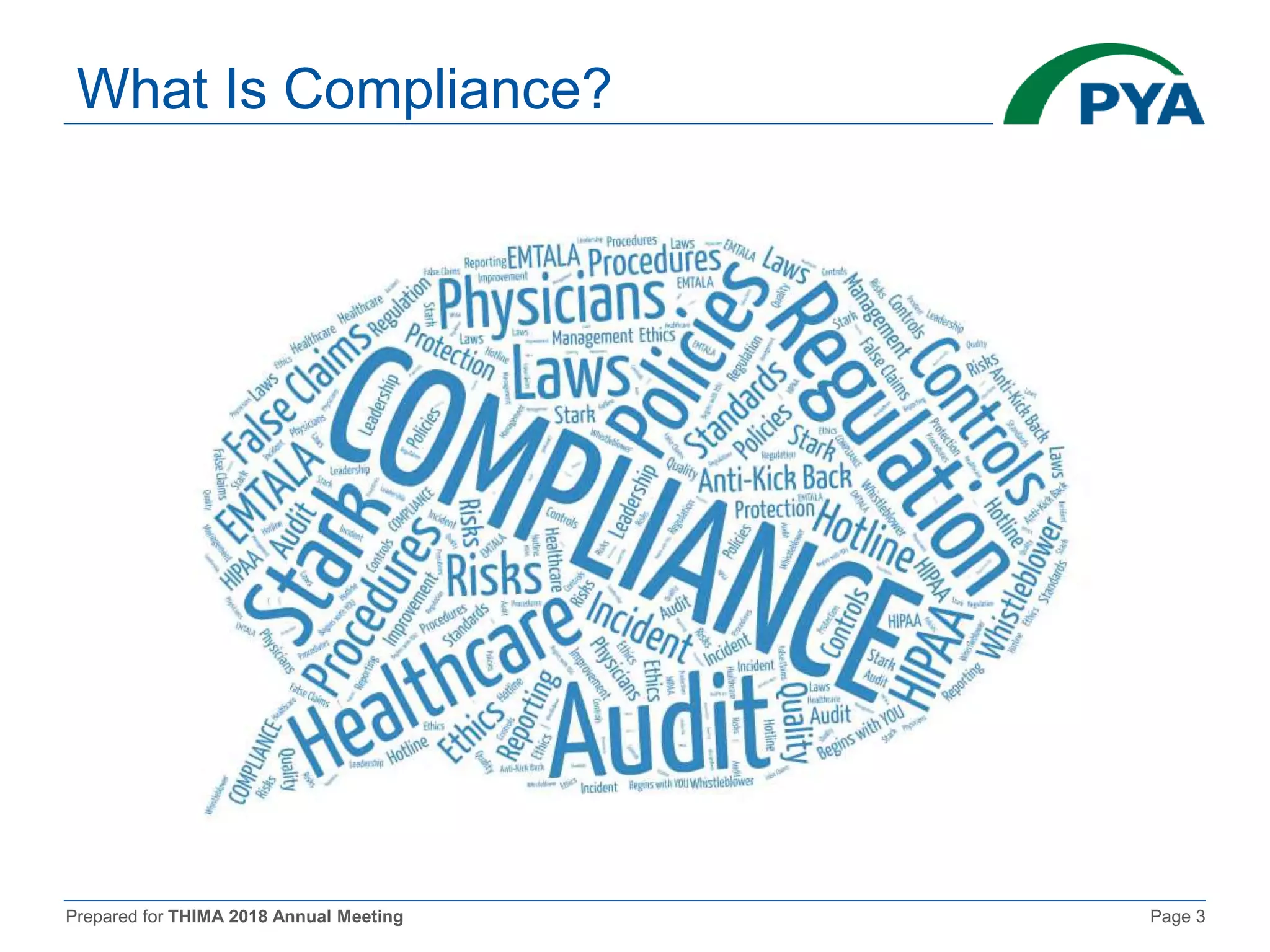 Prepared for THIMA 2018 Annual Meeting Page 3
What Is Compliance?
 