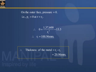 .rrat0pi.e.,
0.pressureface,outerOn the
1r ==
=
20.96mm.
r-rmetaltheofThickness 21
=
=∴
100.96mm.r
5.13
r
1,37,600
0
1
2
1
=∴
−=∴
 