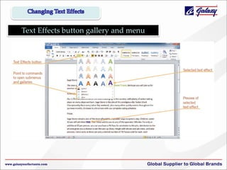 Text Effects button gallery and menu

 