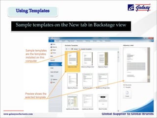 Sample templates on the New tab in Backstage view

 