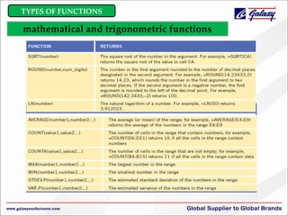 TYPES OF FUNCTIONS

mathematical and trigonometric functions

 